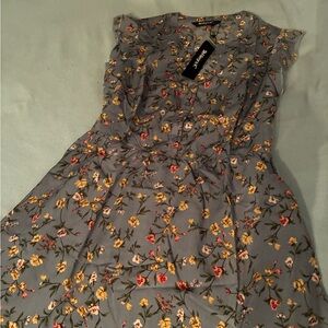 Allegra K Floral Midi Dress in Gray and Yellow